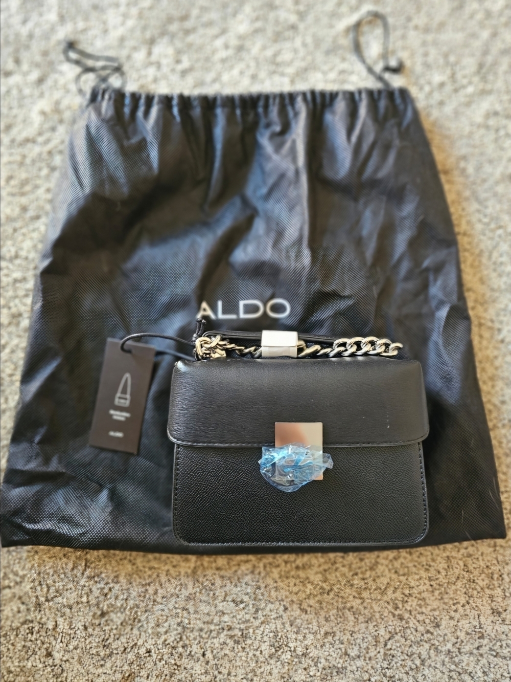 Aldo Black Leather-Look Chain Strap Crossbody